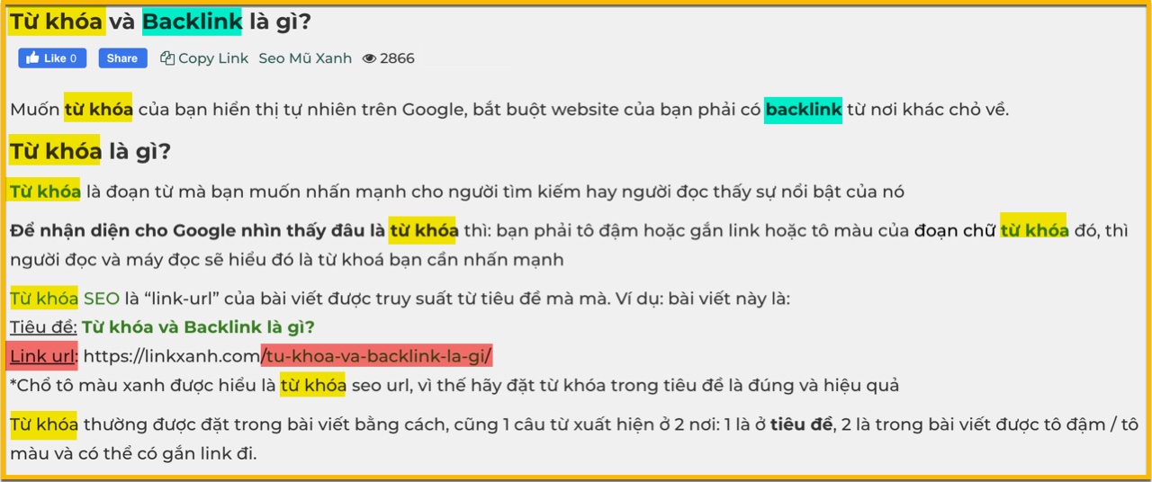 Những chổ có tô màu vàng và màu xanh là từ khóa: